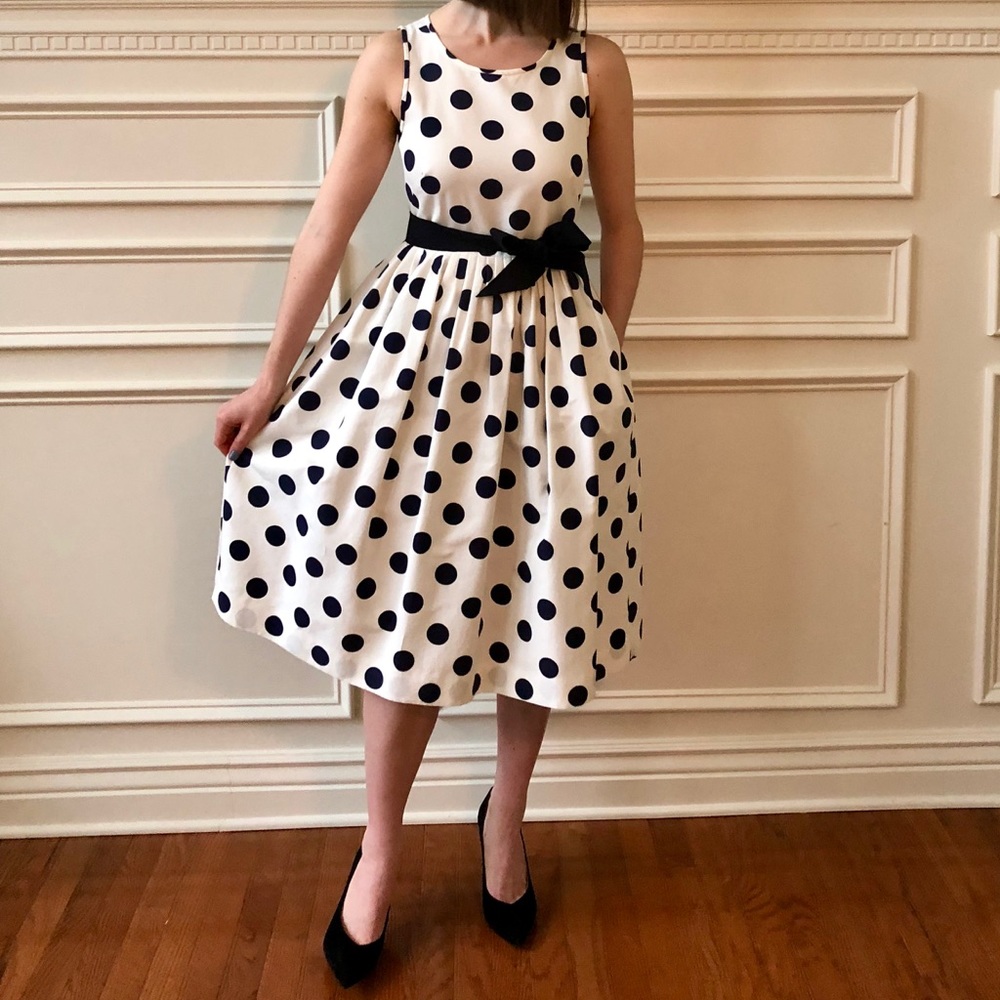 J. Crew navy and white polka-dot dress, size 2